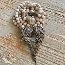 5pcs Angel Wing Pendant Long Layer Necklace Women Natural Stone Agate Bead Grunge Y2k Jewelry One Piece Aesthetic Boho Jewelry