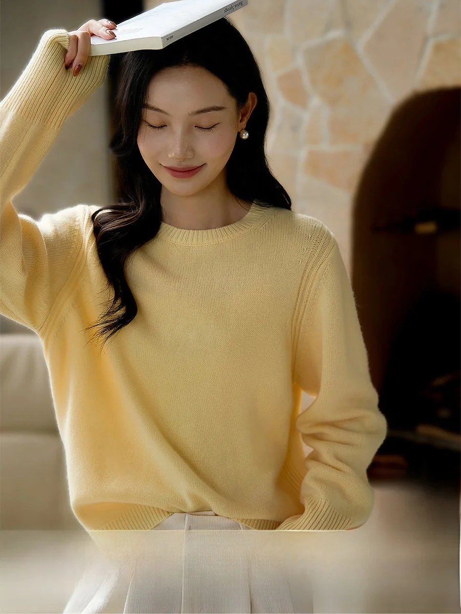

New 2025 Women's Camere Wool Knit Sweater Loose round Ne Knitted irt Comfortable Soft Long Sve Breathable Color