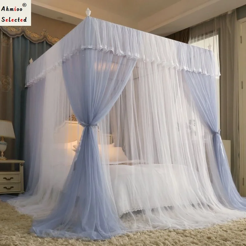 2023 New Pirncess Lace Mosquito Net for Bed Square Romantic Curtain Bed Net Canopy Mosquito Tent Mesh with support fast ship