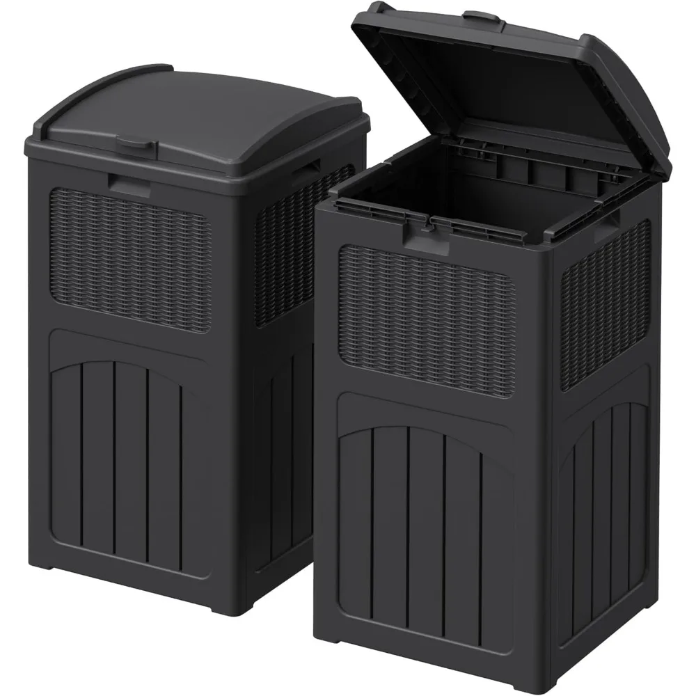 

33-галонный уличный мусорный бак с двойной крышкой, сверхмощные водонепроницаемые мусорные баки из смолы снаружи, мусорные баки для патио