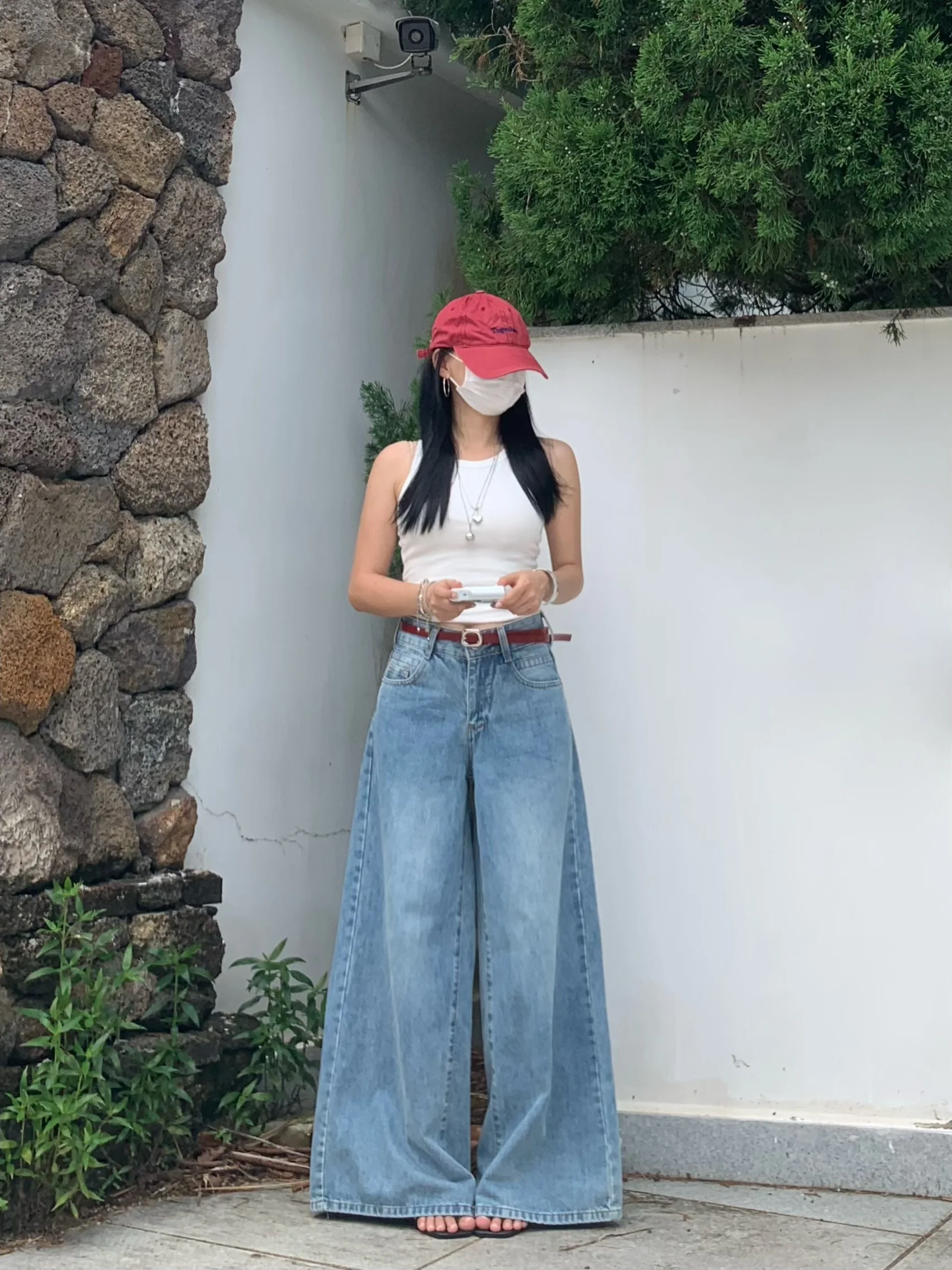 American Retro Wide Leg Jeans Women Lazy Simple Drape Slimming Floor-Length Pants Cotton Natural Waist Zipper Closure