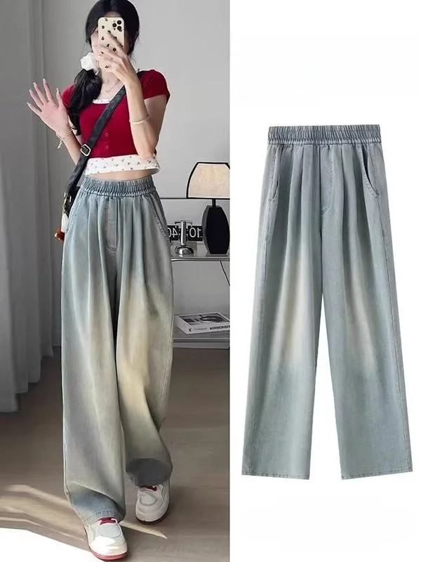 

High Waist Wide Leg Denim Jeans Women Summer Thin Drape Loose Slim Straight Leg Pants plus Size Sister