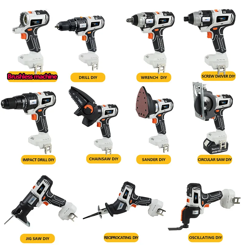 NEWONE 10 in 1 Brushless Multifunctional Tools Impact Drill Cordless DIY Reciprocating Saw Sander Chainsaw Power Fit Makita