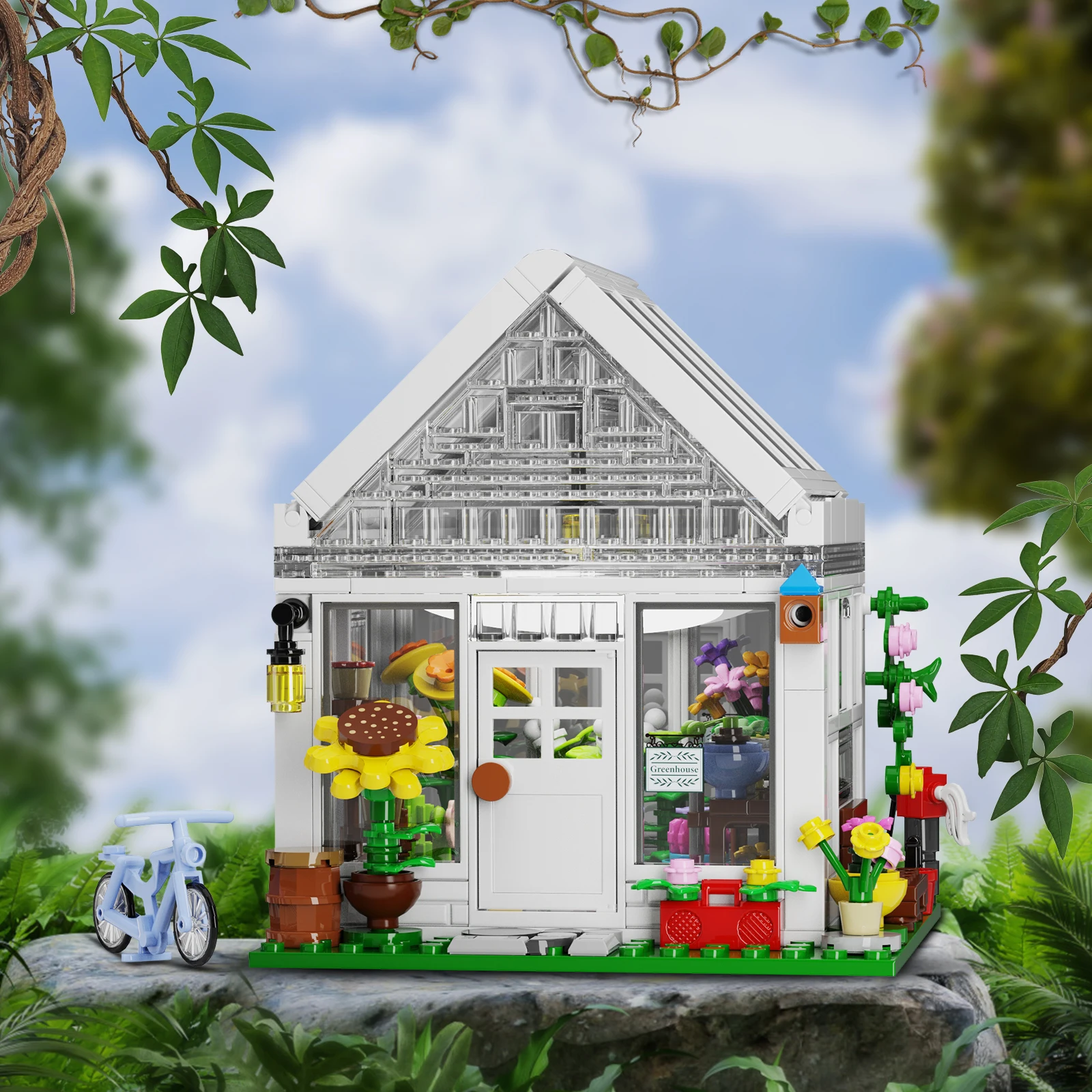 MOC Ideas Sets Garden Flower House Building Blocks Sunflower City Architecture Transparent Home Street View Toys Christmas Gift