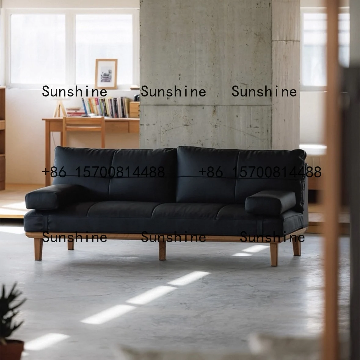 

Medieval style solid wood sofa living room small apartment simple modern straight row three people