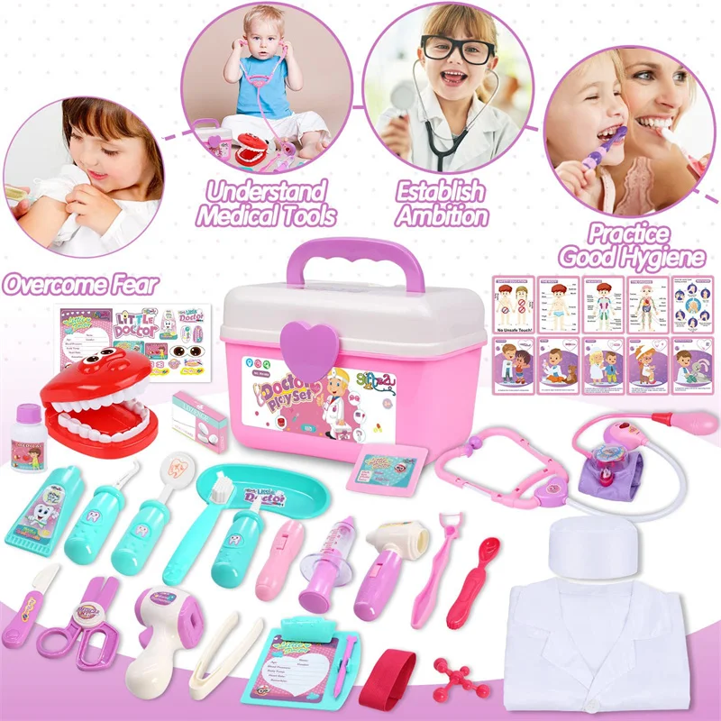 Faire semblant de docteur Kit jouets pour enfants, ensemble de dentiste, costume de fille, kits médicaux, boîte de jeu, ensemble de jeu, cadeaux pour garçon