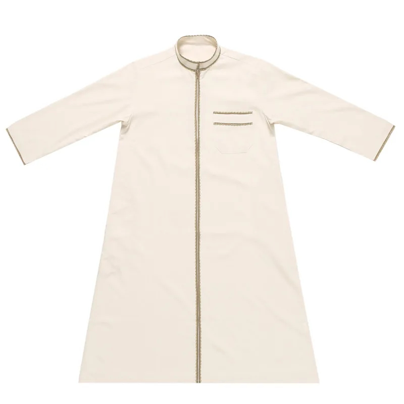 Boy's Muslim Middle East Arab Boys Solid Color Full Zipper Thobe Long Sleeve Kaftan Embroidered Robe Islamic Arabic Abaya Thobe