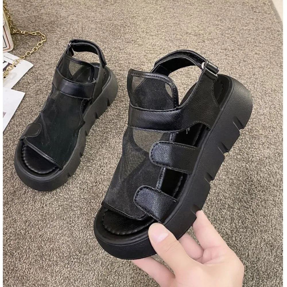 Sandals women 2023 summer new fashion thick-bottomed breathable yarn paste Roman sandals