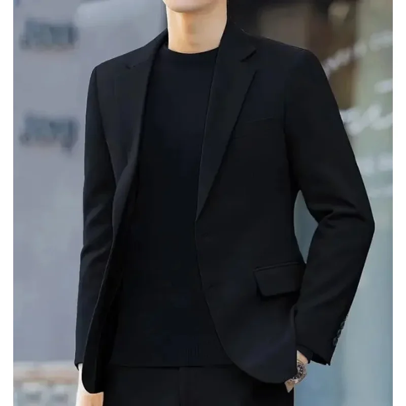 Men blazer business jacket Black Spring casual slim office work thin