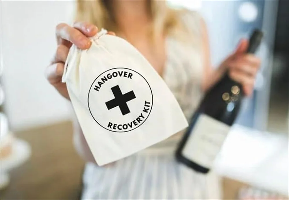 MS Hangover Recovery Kit printed Party Favor bags - Cotton Drawstring closure - Bachelorette hangover kit bags - Hangover Recove