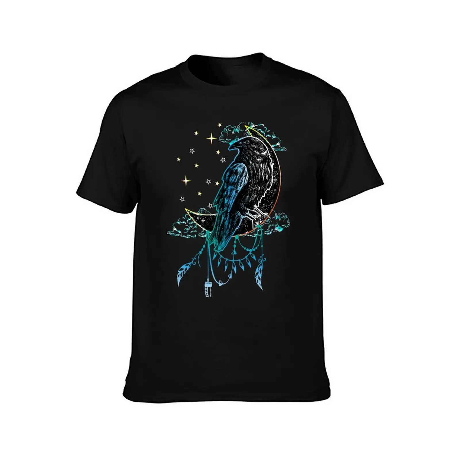 Crow on the Moon - Black Raven T-Shirt, Summer Casual Cotton Tee, Oversized Streetwear Tops, Vintage Graphic Print, 100% Cotton