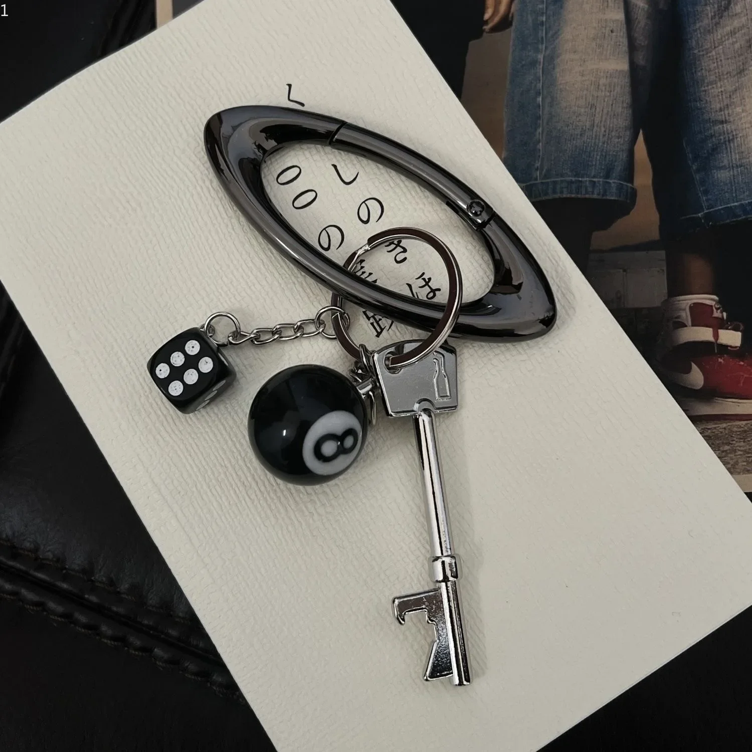 Waist Pendant Black Oval Climbing Keychain Silver Dice Bottle Opening Key Pendant Multifunctional Dressing Hang Bag