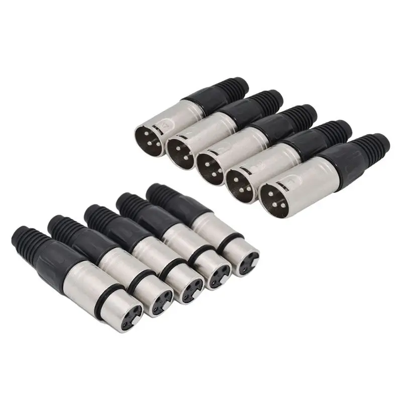 Connector 10Pcs 3 Pin XLR Solder Type Connector 5 Male + 5 Female Plug Cable Connector Microphone Audio Socket