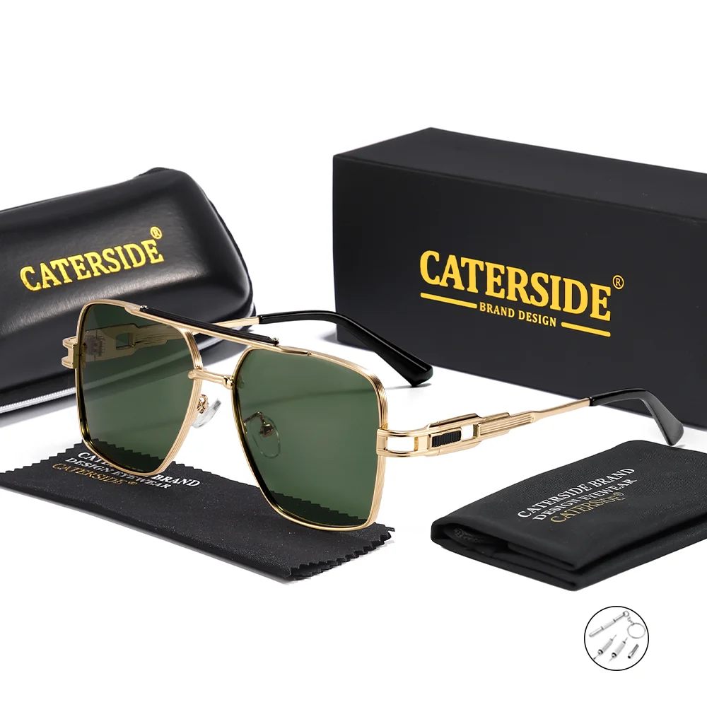 

CATERSIDE новые мужские поляризационные оптические солнцезащитные очки с плоским верхом и двойными мостами, очки по рецепту, линзы по индивидуальному заказу, солнцезащитные очки UV400