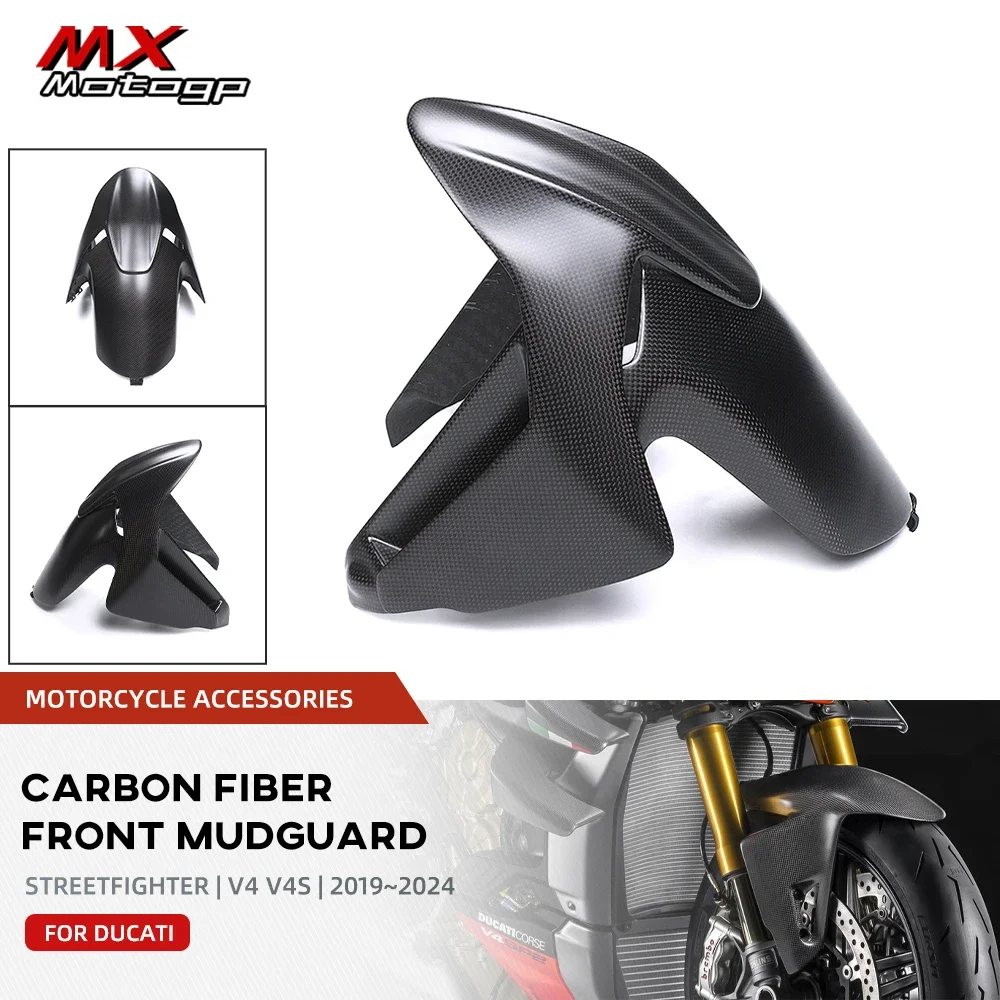 

For DUCATI Streetfighter V4 V4S 2019-2024 Motorcycle Carbon Fiber Front Fender Wheel Mudguard Mud Flap Cover Fairing Protector