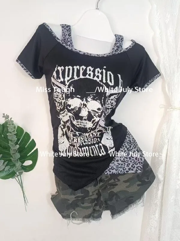 American Vintage Printed T-shirts Women Design Short Sleeve Tees Female Subculture Gothic Clothing Y2k Harajuku Tops 2000s