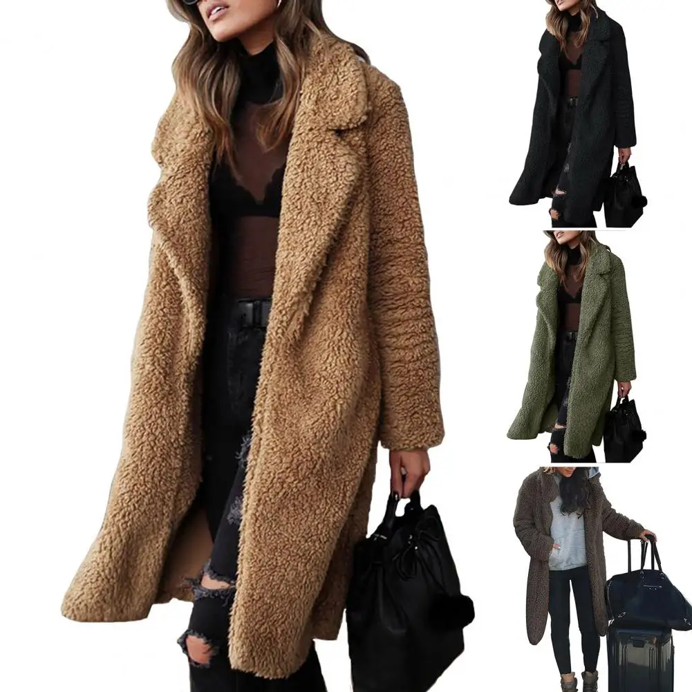 

Women Coat Thickened Plush Coat Stylish Women's Long Outwear for Autumn/winter with Lapel Solid Color A Popular Choice Women