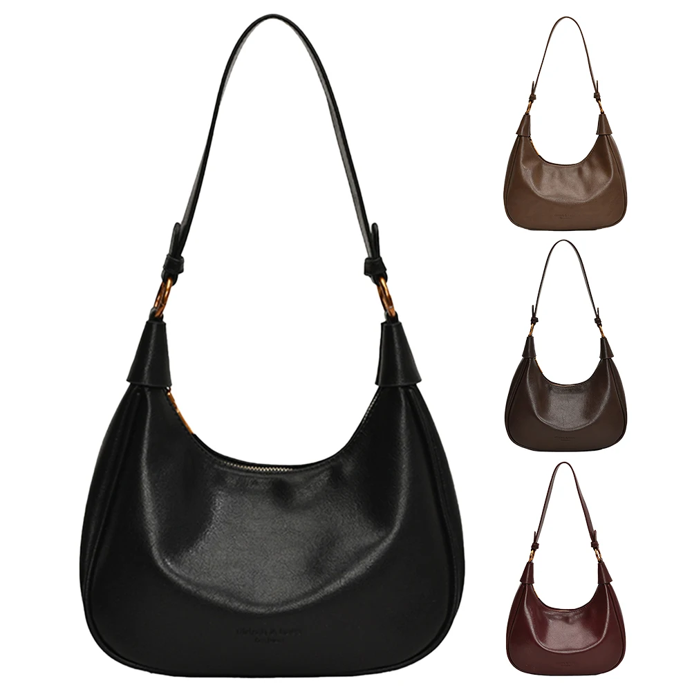 

Shoulder Bag for Women Adjustable Strap Underarm Bag PU Leather with Zipper Crescent Bag Solid Work Travel Bag