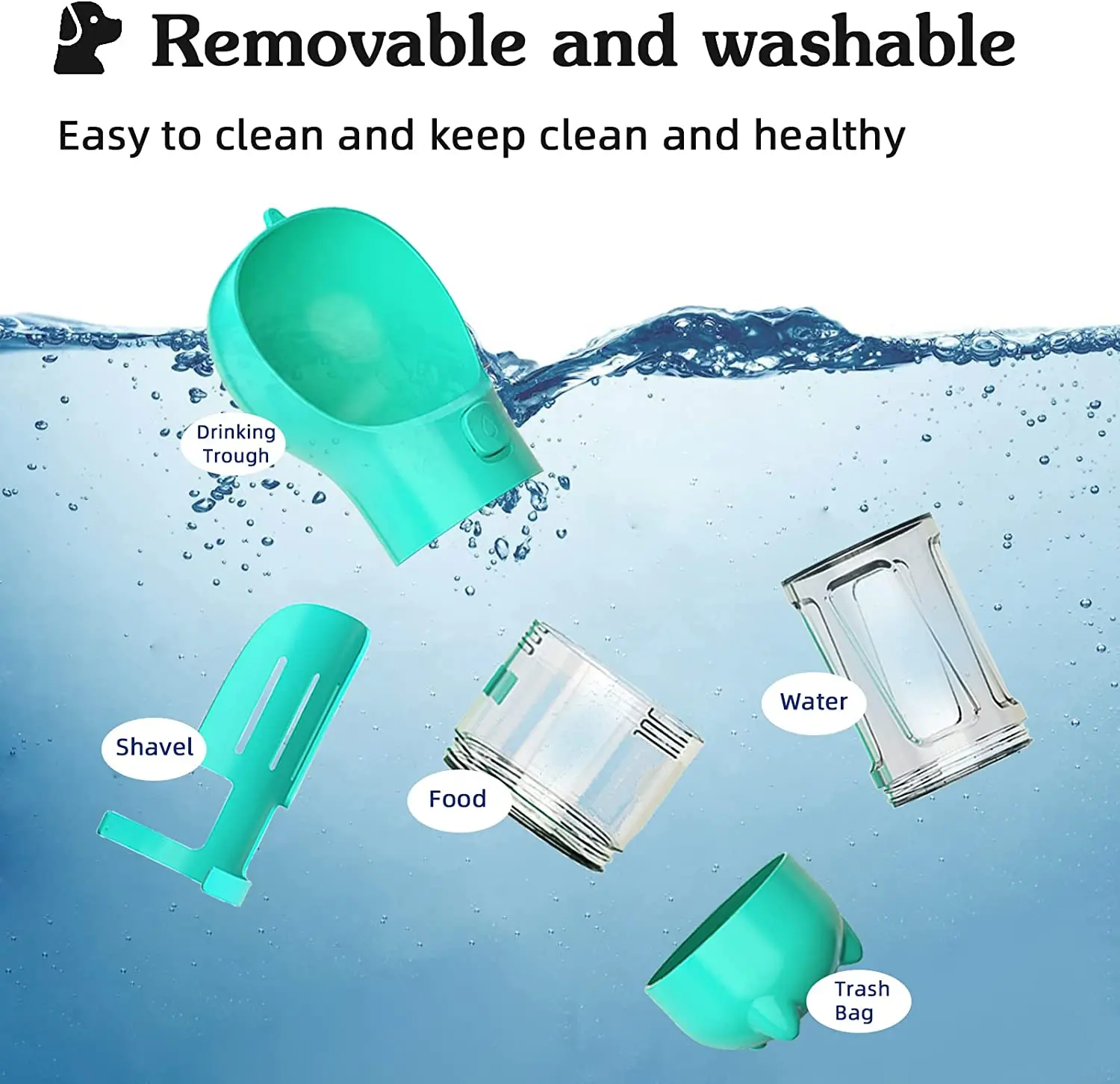 Dog Water Bottle 4 in 1 Portable Pet Water Bowl Dispenser with Dog Whistle, Pet Travel 10OZ (300ML) Water Cup with Food Containe