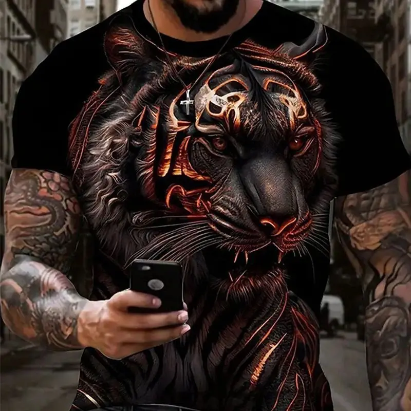 

Summer domineering new printed T-shirt lion boys trend fashion personality round neck short sleeve