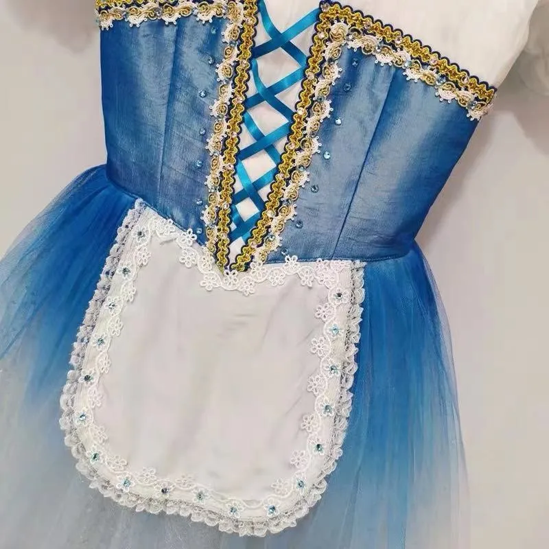 Vestito da tutu romantico lungo verde blu per ragazze professionali per competizioni di balletto per adulti Ombré