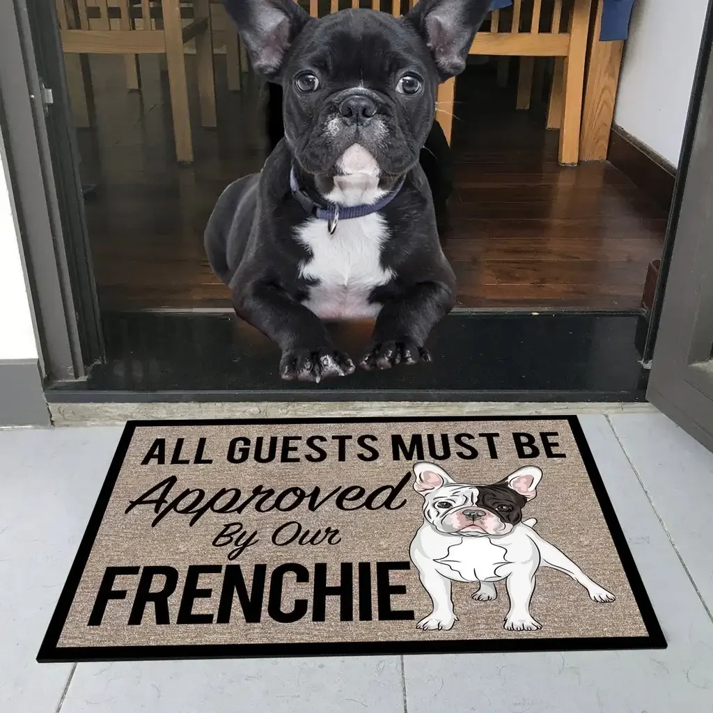 HX Animals Dog Doormats All Guests Must Be Approved By Our Frenchie   3D Printed Flannel Carpets Beagle Corgi Indoor Floor Rugs