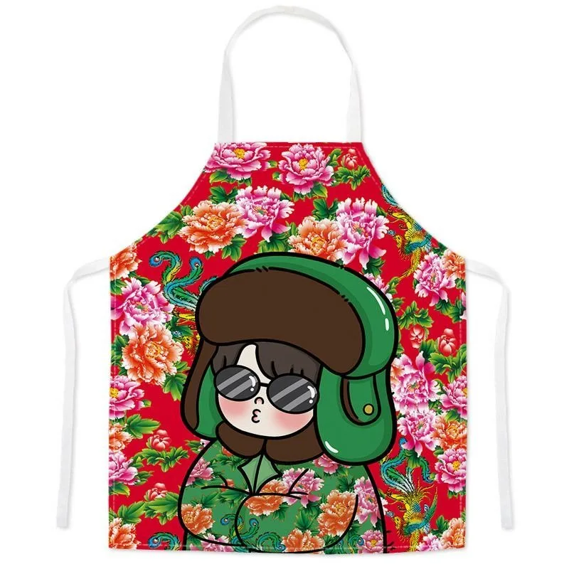 New Northeast large flower cute apron anti-oil stain kitchen adult sleeveless halter apron home cooking baking bib