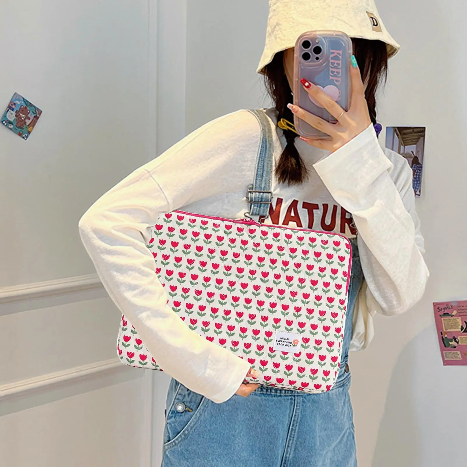 Sarung Laptop Tablet Sarung Pelindung Laptop 14 Inci Tas Wanita Cocok dengan Presisi Organizer Bunga untuk Ruang Belajar Sekolah Perjalanan