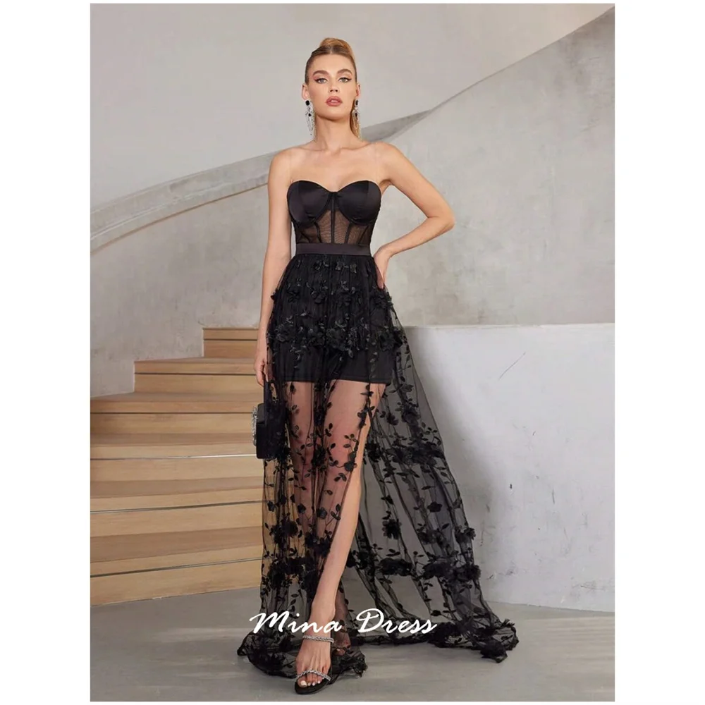 

Mina Customized Flowers Evening Dress Sleeveless Luxurious Women's Evening Dresses for Special Occasions Translucent Back-length