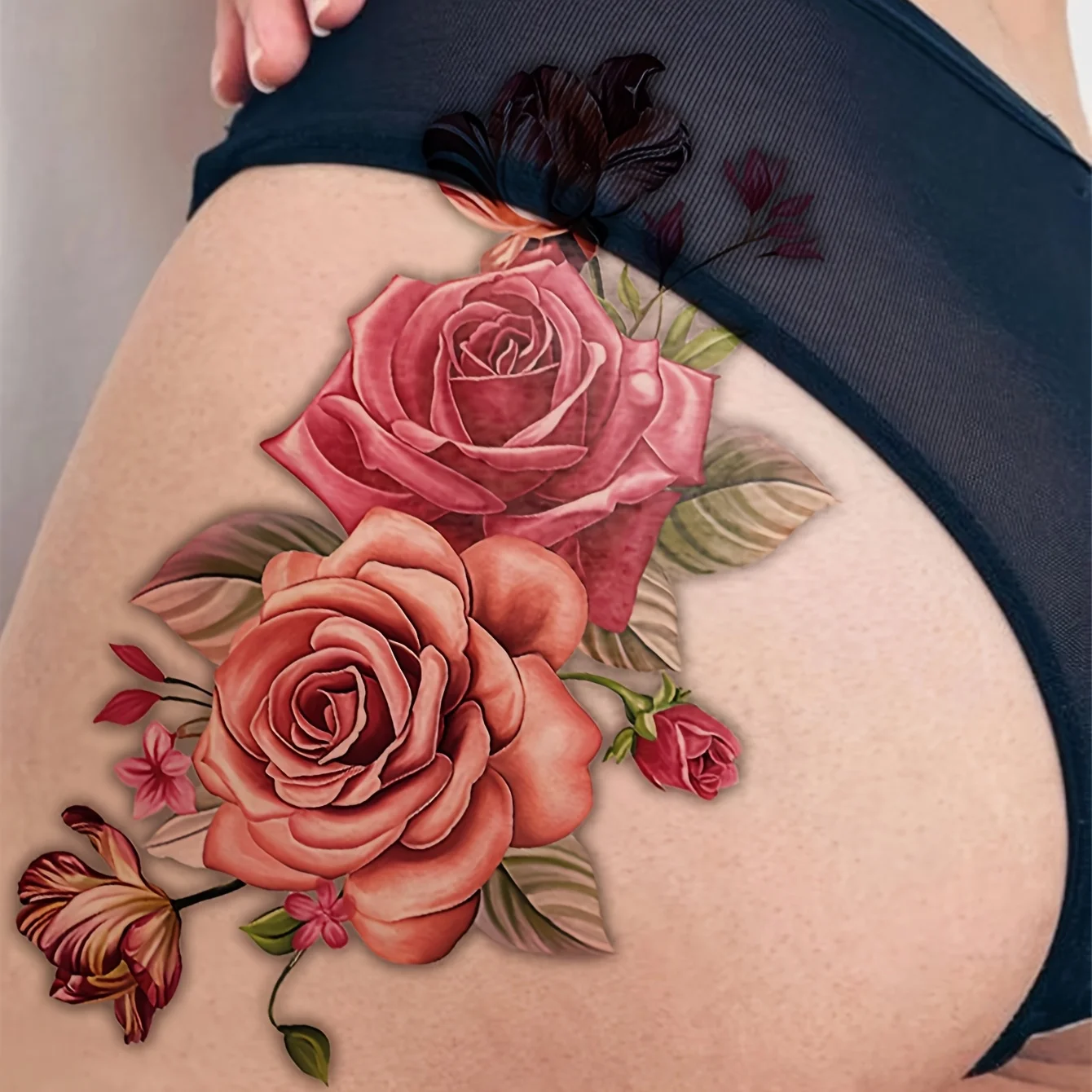1 Sheets Big Size Body Art Temporary Tattoo Stickers For Women Girls, Realistic Rose Flower Romantic Pattern