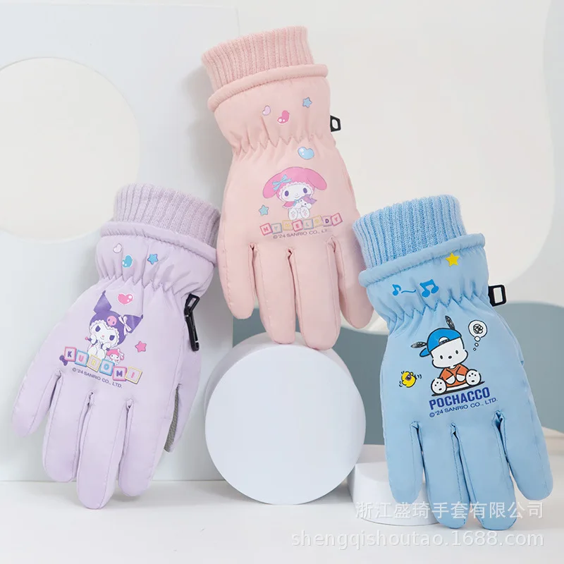 child ski Gloves Sanrios outdoor  Kuromi Anime  Kawaii Cycling windproof Anti-slip thicken Protection from cold keep warm cute