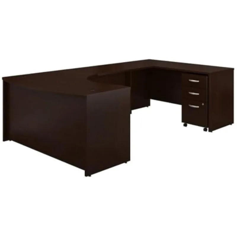 Bow Front U Desk with Drawers in Mocha Cherry - Engineered Wood