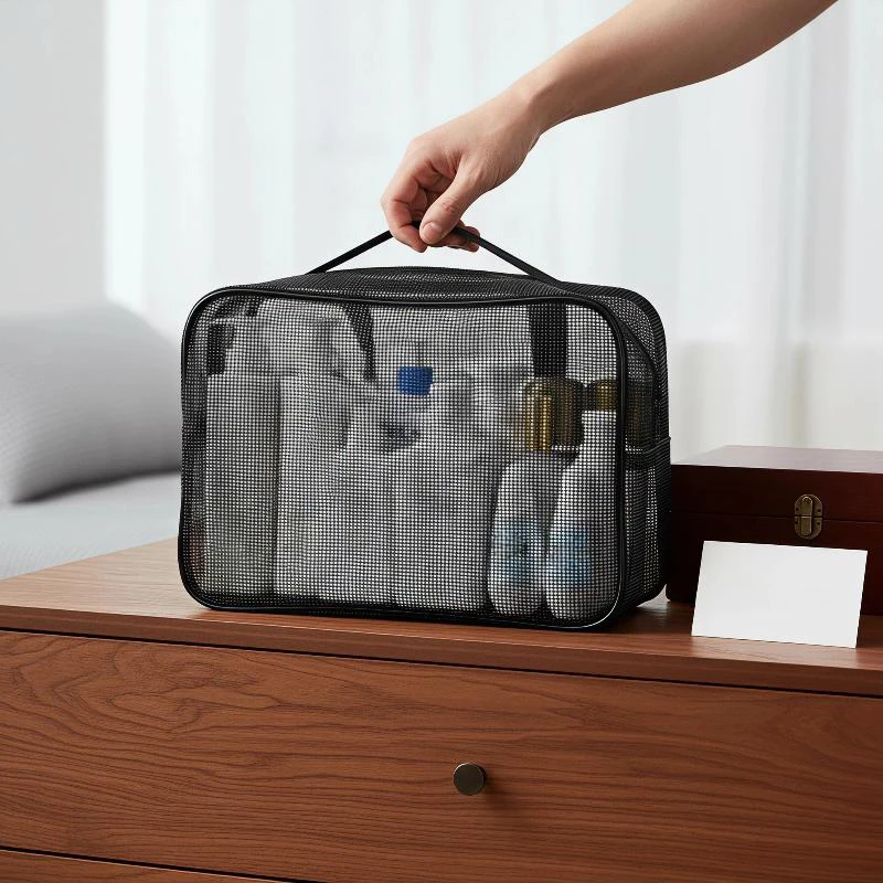 Mesh Shower Bag Breathable Toiletry Wash Bag Portable Handheld Cosmetic Organizer For Gym Swimming Travel Men Daily Use