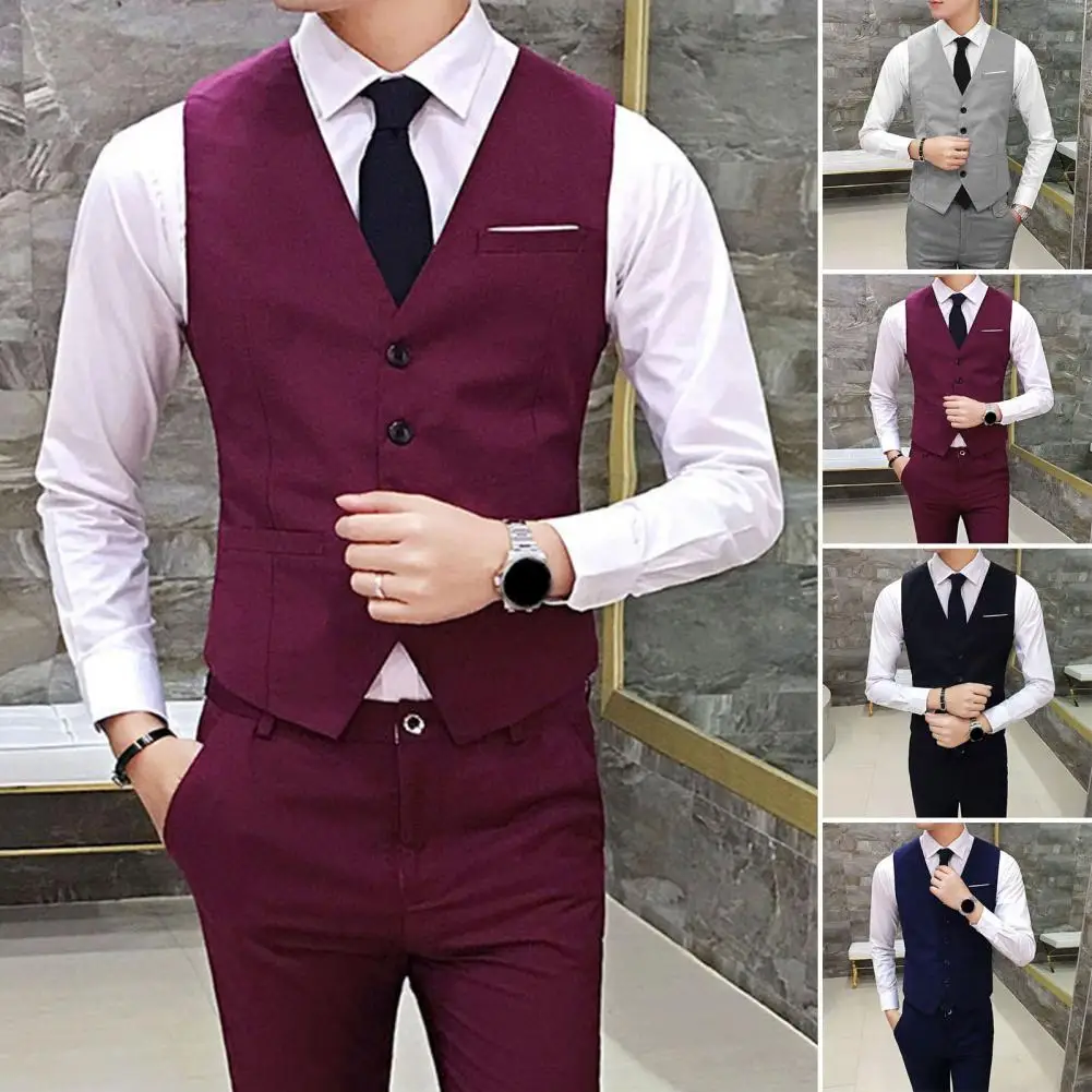 Men's Formal Classic Business Casual Dress Fashion Vest Suit Slim Fit Solid Color Waistcoat Thermal Coat