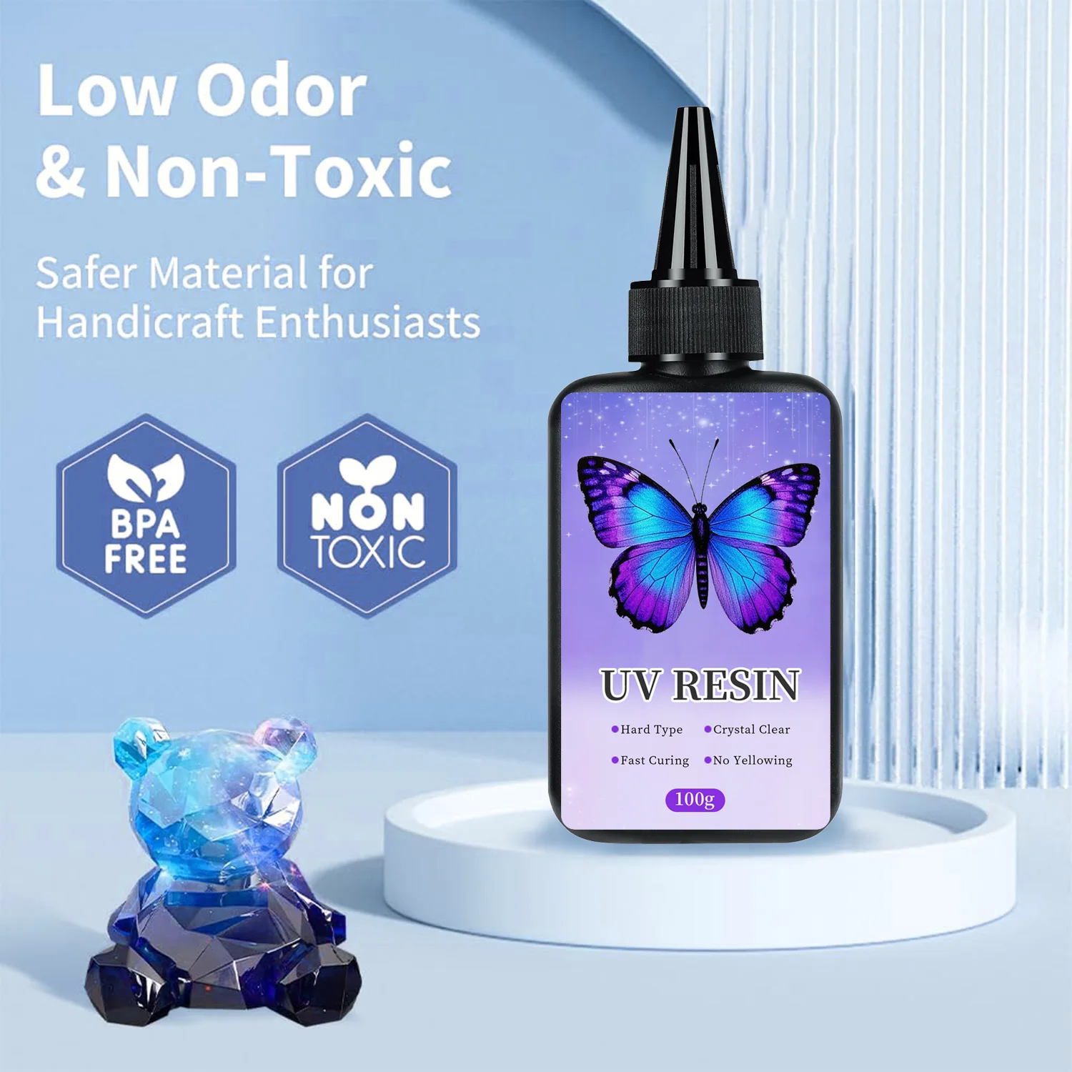 

High Definition High Clear Hard UV Glue,Anti Yellowing&Low Irritation Epoxy Resin Quick Drying Adhesive for Resin Jewelry Crafts
