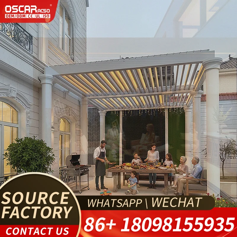 Modern Aluminum Pergola with Retractable Canopy for Rooftop Terrace Patio Durable Outdoor Structure for Backyard Deck Garden per