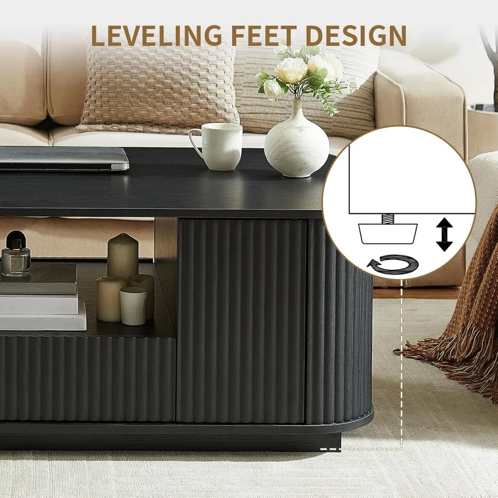 46,5" salontafel met opbergruimte, gecanneleerde moderne salontafel met deur en lade, grote middentafel uit het midden van de eeuw voor de woonkamer,