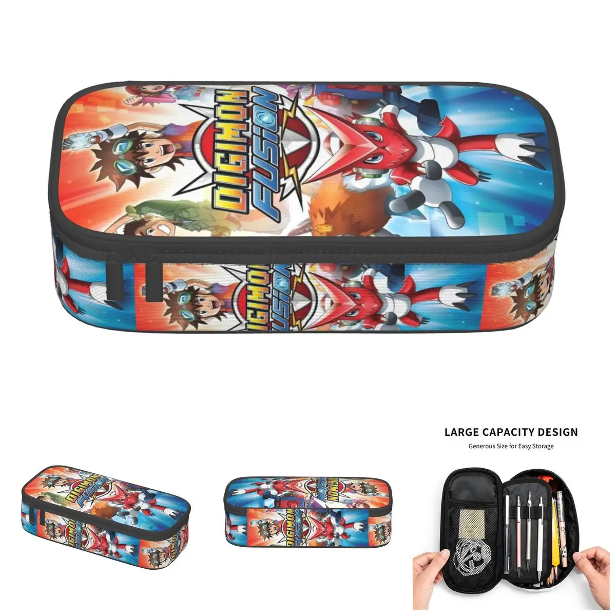 

Cute Digimon Japane Video Game Pencil Cases for Girls Boys Anime Manga Large Storage Pen Bag Box School Accessories