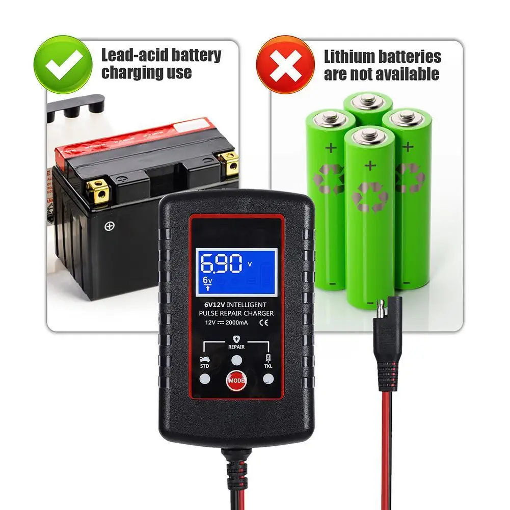 6V 12V Lead-acid Batter Charger For Car Motorcycle Toy Battery Pulse Repair Charger P0S4