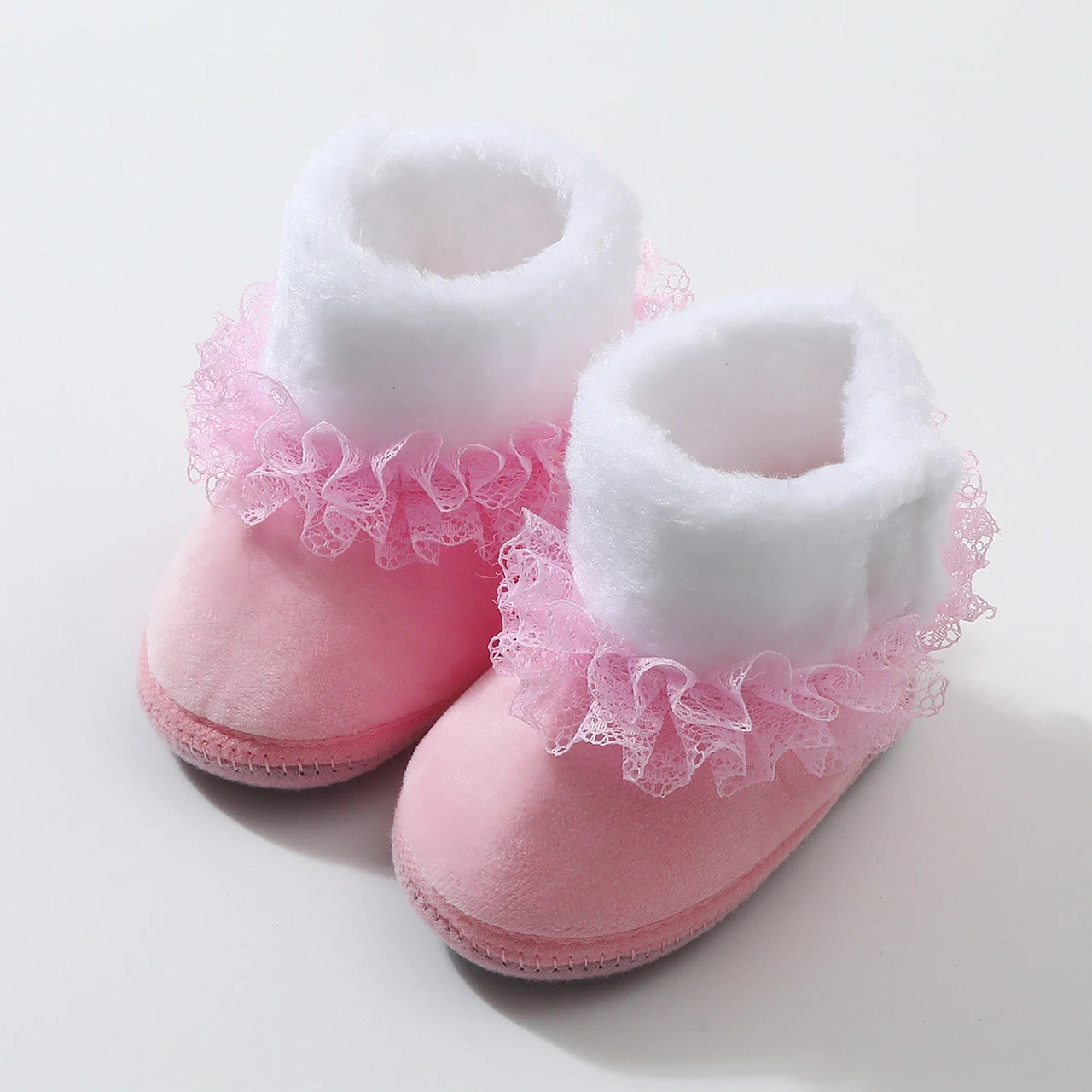 Winter Baby High Top Snow Boots Thicken Warm Infant Plush Shoes Lace Trim Newborn Anti-skid Soled 0-1Year Kids Girl Flip Flops