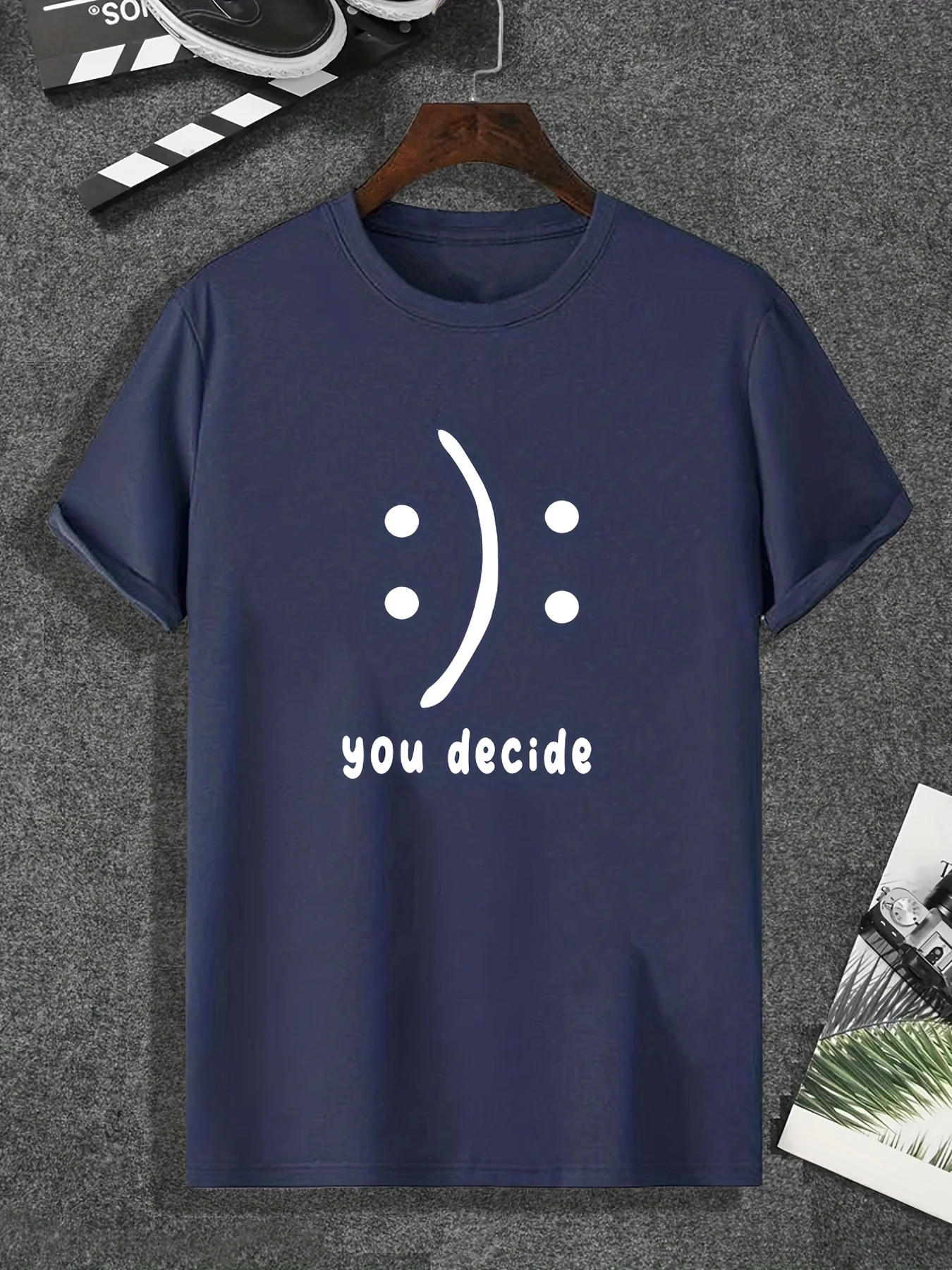 YOU DECIDE Emoticon Print Men's Fashion Casual Round Neck Short Sleeve T-shirt For Summer, Graphic Tee Loungewear Pajamas Top