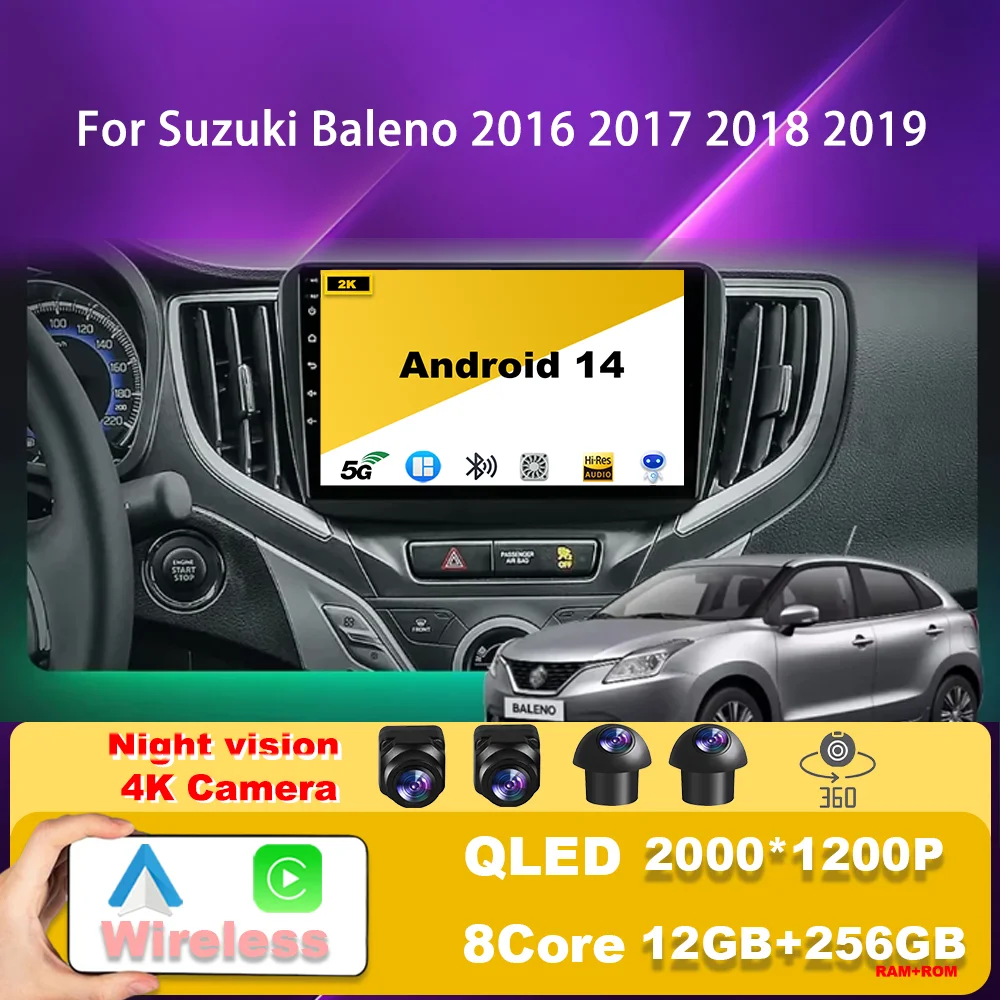 

Автомобильный радиоприемник для Suzuki Baleno 2016 2017 2018 2019 Android 14, мультимедийный видеоплеер, GPS-экран, поддержка камеры Raer Carplay 4G