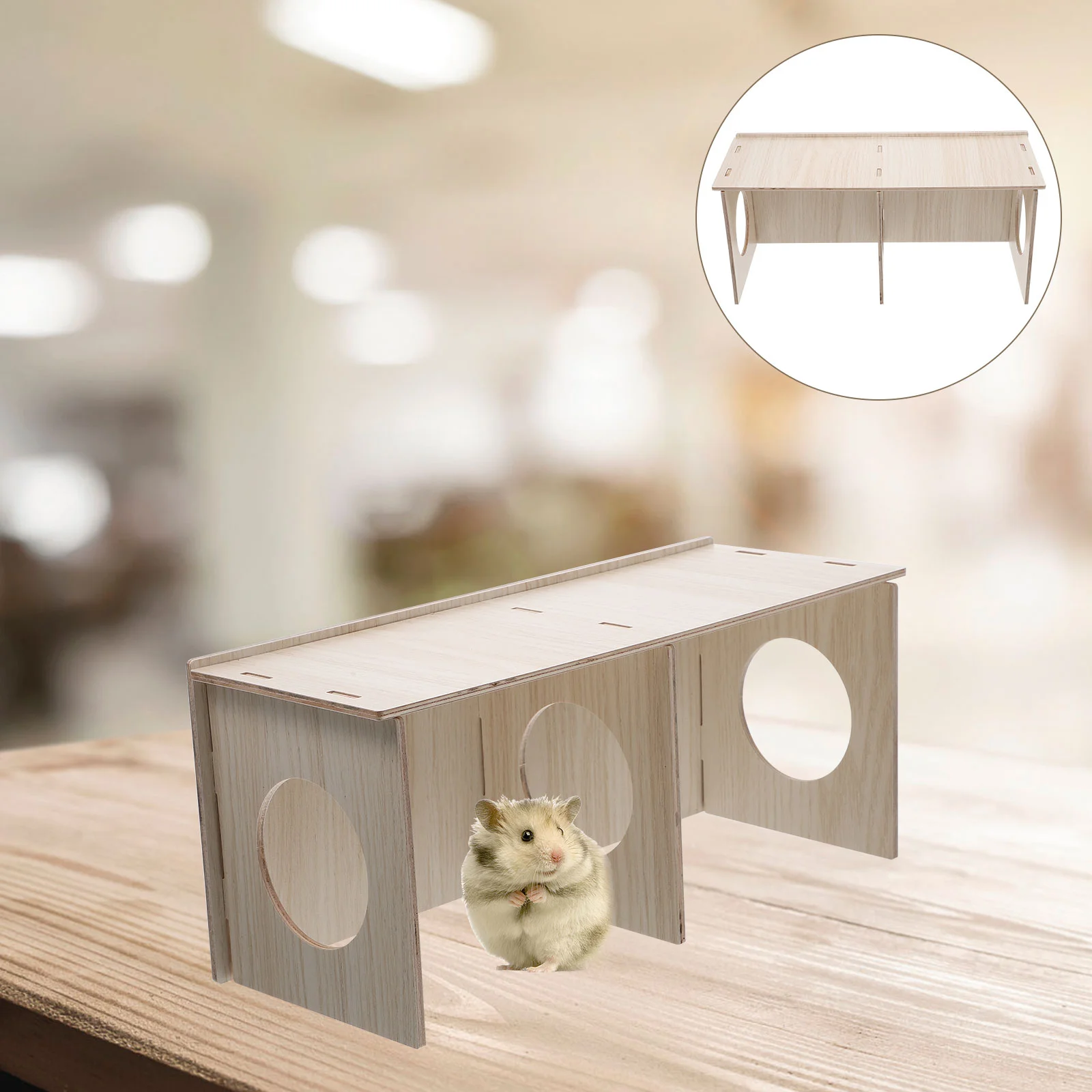 Hamster Solid Wood House Entertainment Toy Guinea Pig Cabin Hammock Pet Hideout Mouse Cage Decor Hiding