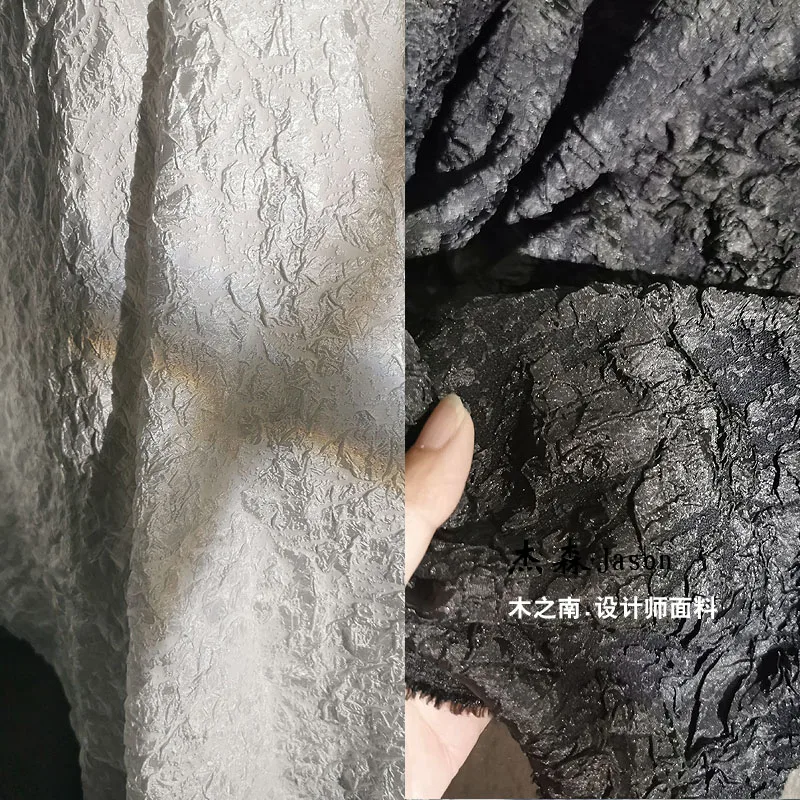 Rock Pattern Relief Texture Irregular Pleated Fabric Black White Elastic Jacket Dress Clothing Designer Sewing Wholesale Cloth