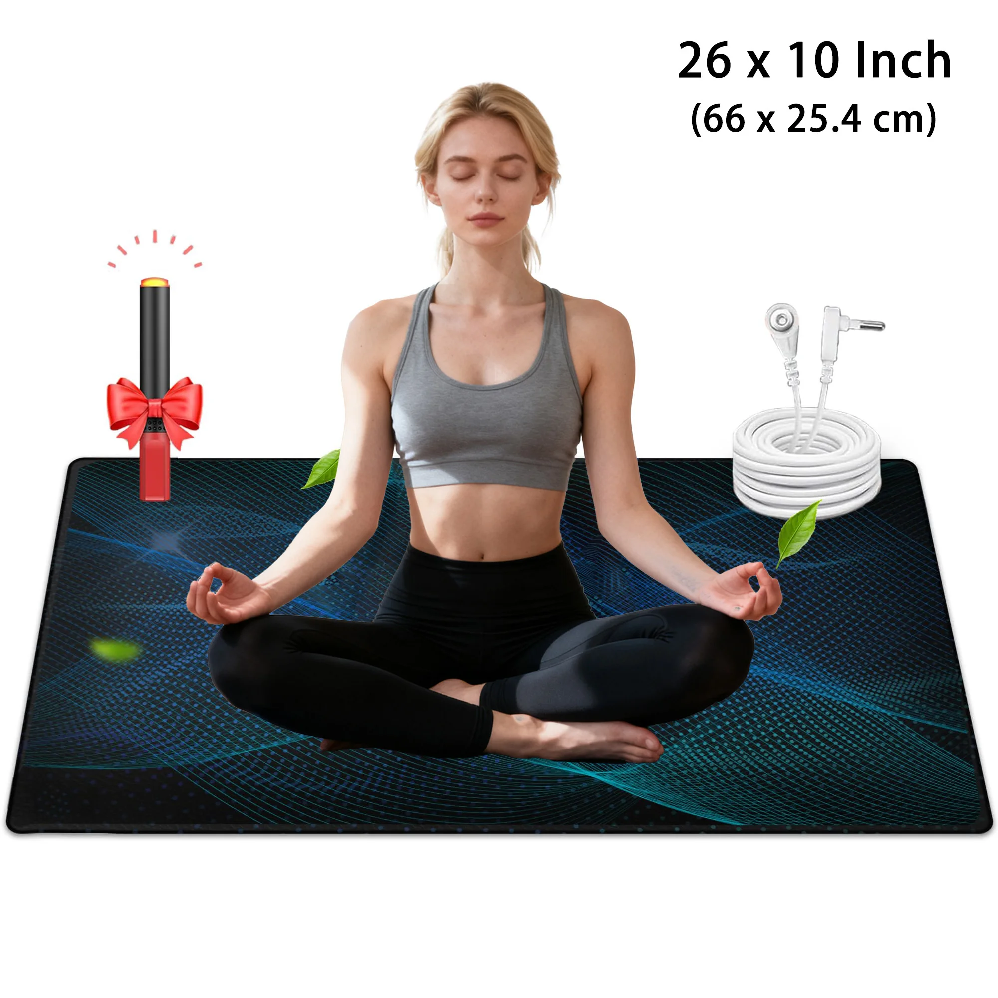 Tapete de Aterramento 26x10 pol. para Terapia de Aterramento do Sono e Trabalho, PU 100% Condutor, Cabo de 15 pol., Caneta de Teste, Alívio da Dor e Estresse, Antiderrapante 5mm
