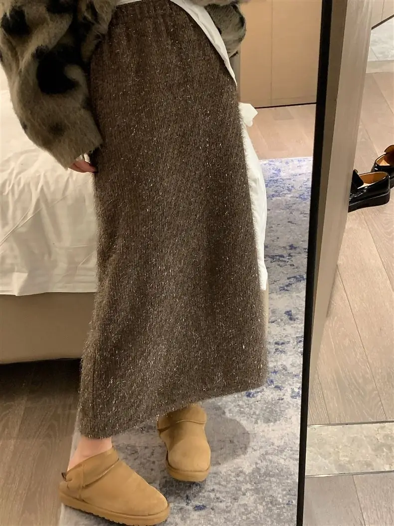 

Half Length Skirt for Women 2025 New Autumn and Winter High Waisted Elastic Knee Length Skirt