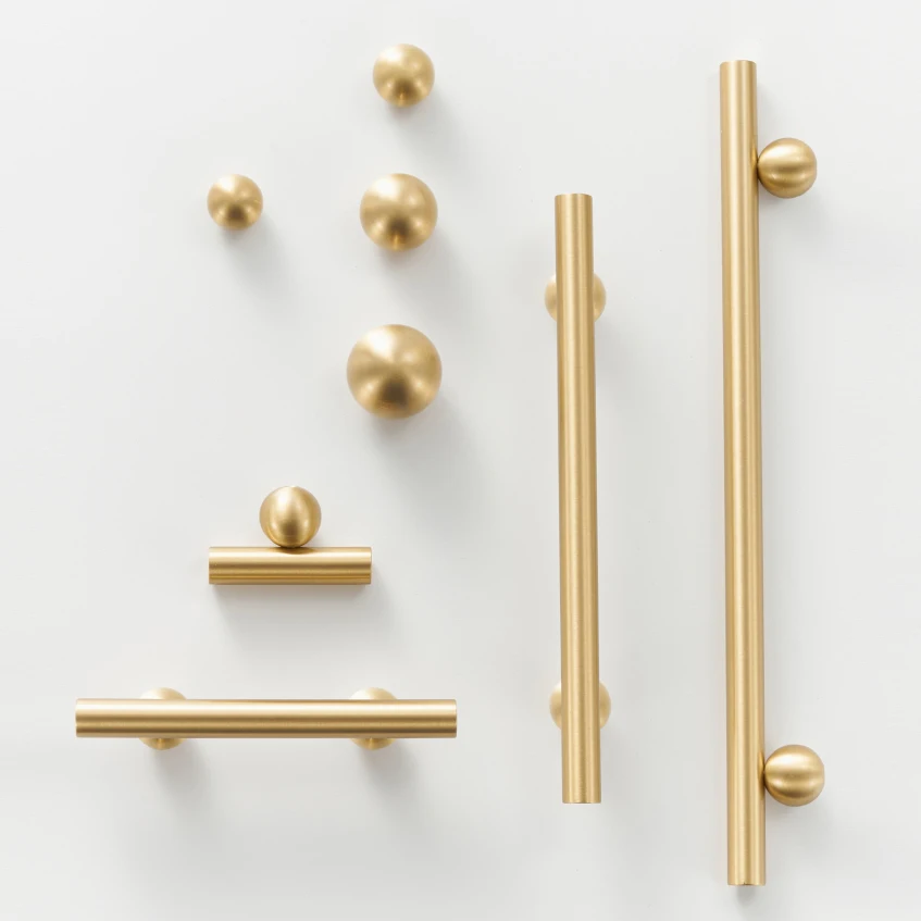 Brass Round Ball Foot Cabinet Knobs 4 Sizes Long Door Pull T-bars Antioxidant Protection Kitchen Furniture Handle
