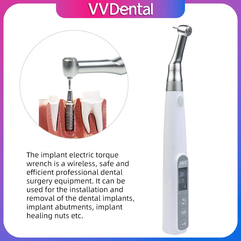 VVDental Wireless Dental Implant Electric Torque Wrench 10-50Ncm 16 Drivers Contra Angle 360 Rotatable Autoclavable