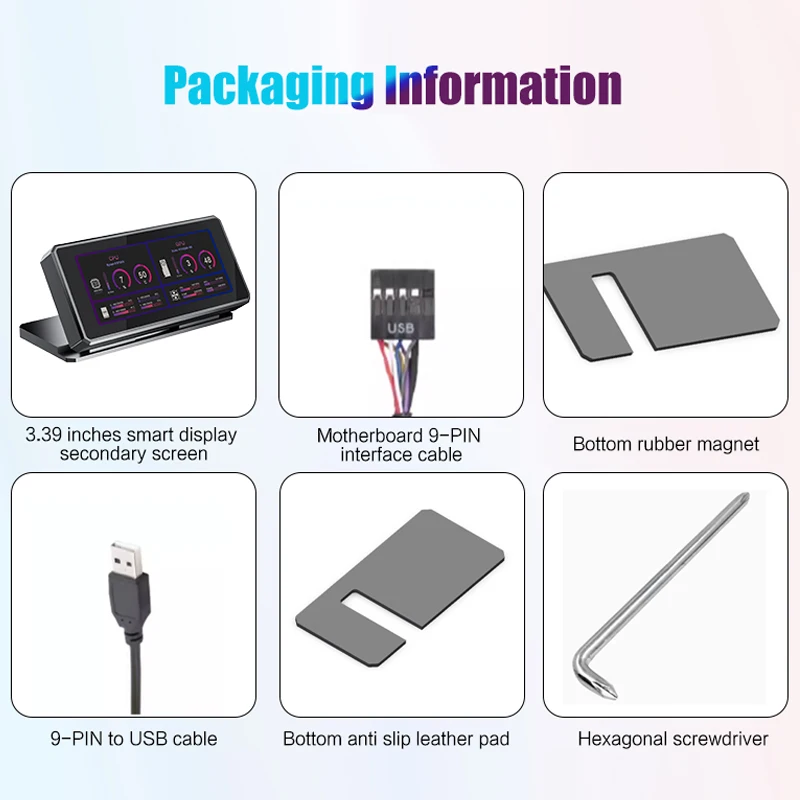 G39 Graphics Card IPS Monitor 3.39'', Full Aluminum USB 1 Cable-Link, Computer Desktop Versatile Screen, No Need Aida 64