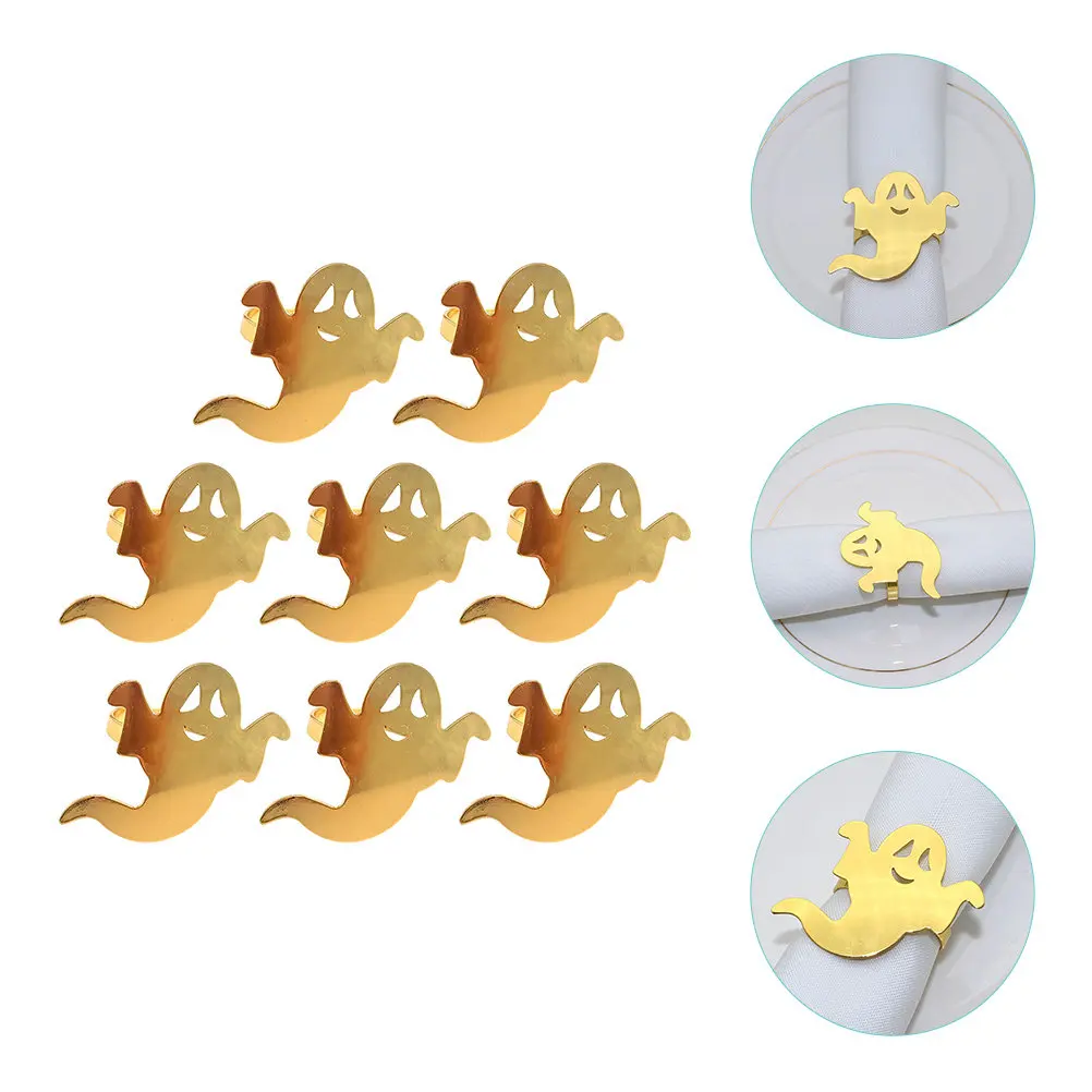 8Pcs Metal Halloween Napkin Rings Ghost Design Table Decor Spooky Napkin Buckles Festive Dining Accessories Halloween Party